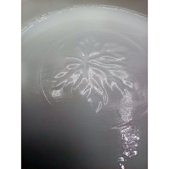 Milk Glass Serving Bowl Anchor Hocking Grape Harvest Gold Edge Pedestal Vintage - Picture 13 of 15